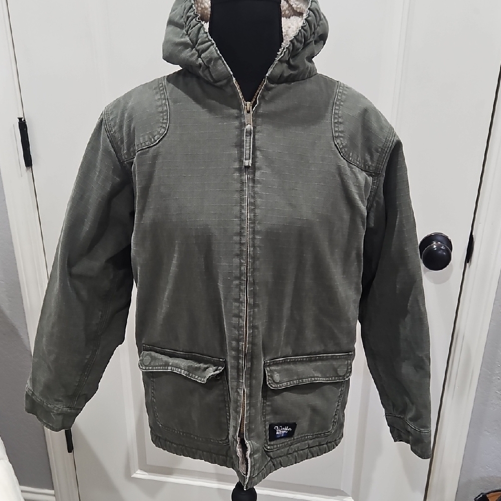Walls Olive Boys Hooded Sherpa Lined Jacket Coat size 12/14